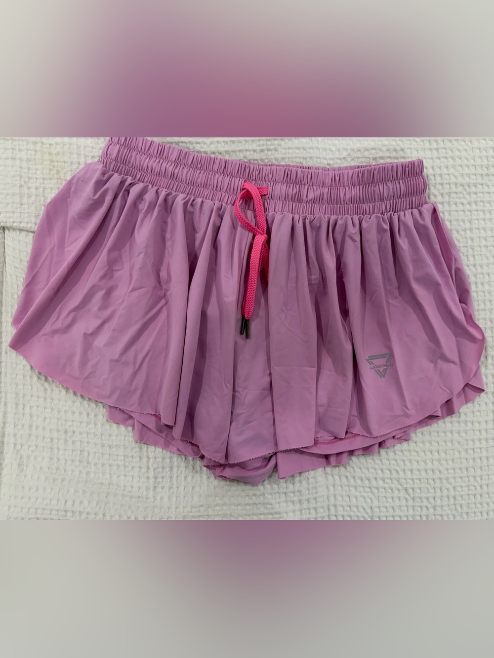 Luogingzi - Pink Layered Athletic Skort with Hot Pink Drawstring